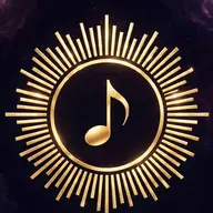 Logo de YourBeat’IA : une note de musique dorée au centre d’un soleil de rayons dorés