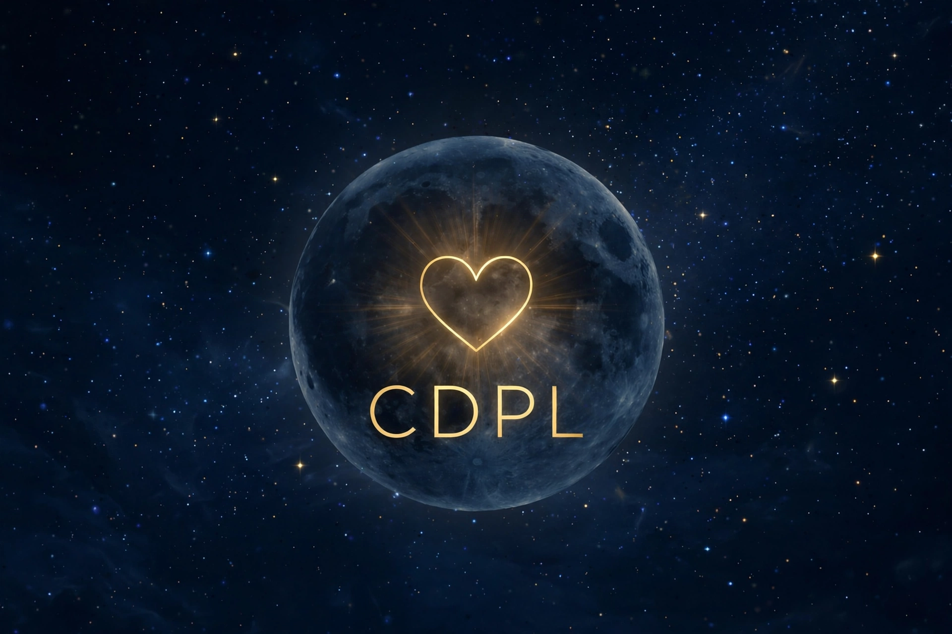 Pochette du single « Cœur de pleine lune » : une lune sombre, un cœur d’or lumineux qui rayonne en son centre et les lettres CDPL